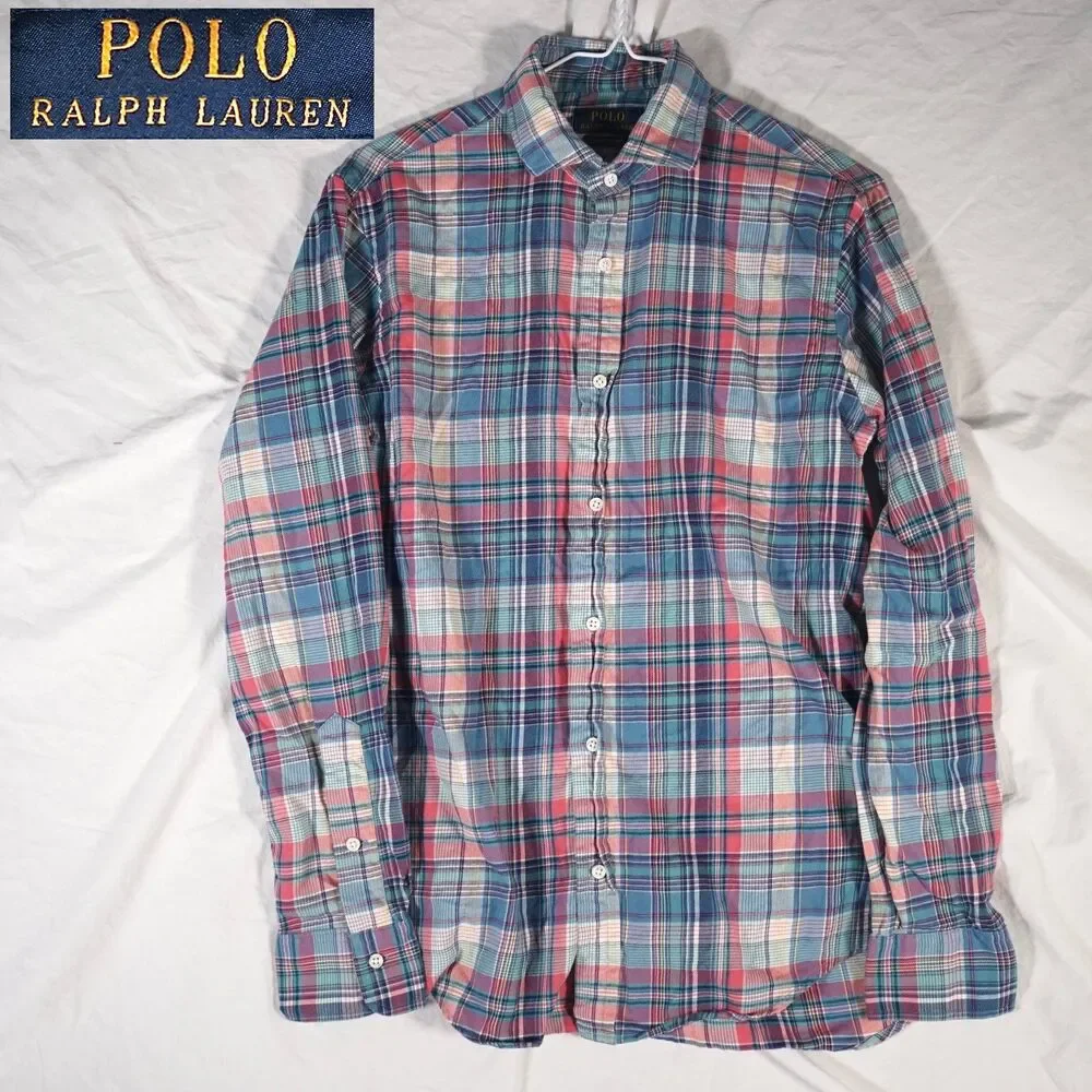 Polo Ralph Lauren Luxury Flannel Shirt Pink Blue Small